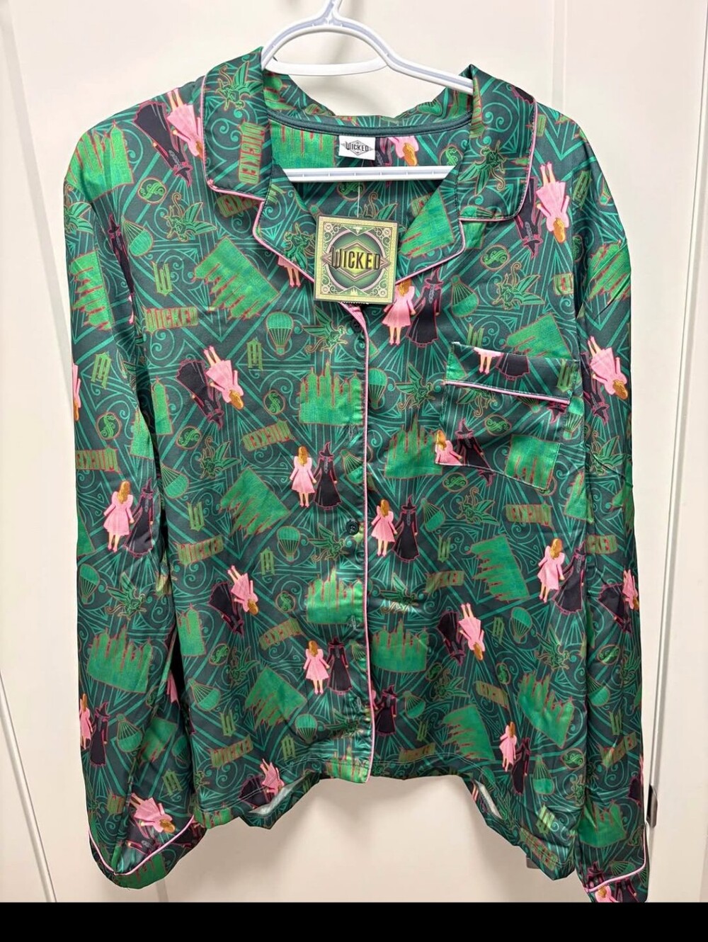 Wicked Green Patterned Satin Button Up Pj Set